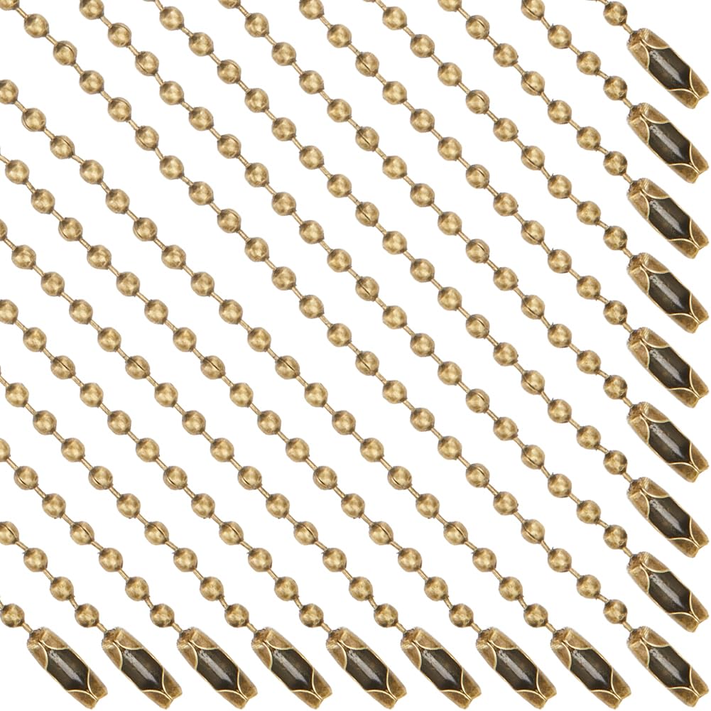 SOFPLATE 1 Box 100Pcs 4"/10cm 2mm Stainless Steel Ball Chain Bulk Beaded Ball Keychain Necklace Adjustable Metal Beads Short Dog Tag Chains with Connector for Key Jewelry Making Crafts Antique Bronze