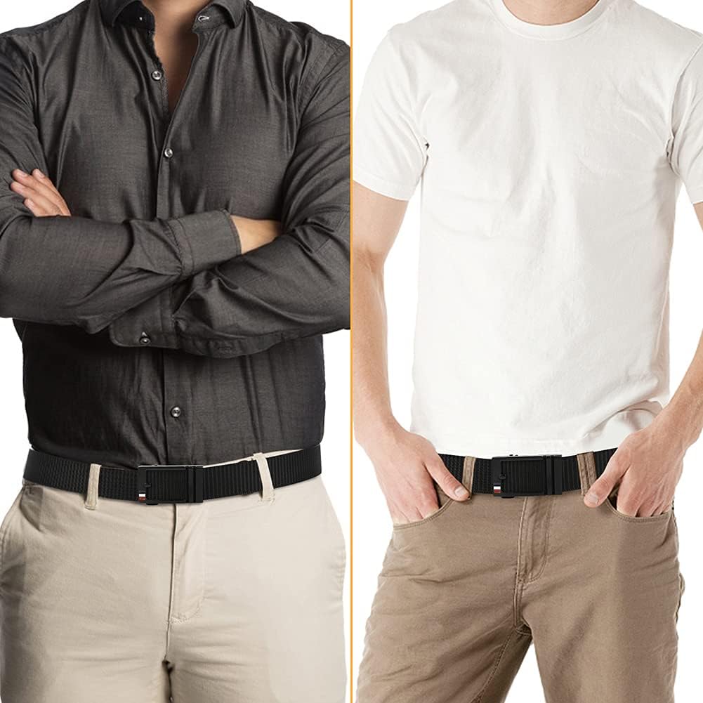 Nylon Ratchet Belt, Mens Golf Belt Casual, Adjustable Trim to Exact Fit, Black: Clothing