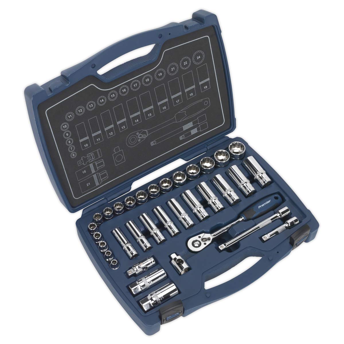 Sealey Ak8994 Socket Set 34Pc 3/8In Sq Drive 12Pt Walldrive Metric