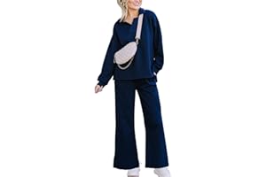 kipfall Lounge Sets for Women Two Piece Outfits Textured Sweatsuit Set Polo Sweatshirt Wide Leg Sweatpant With Pockets