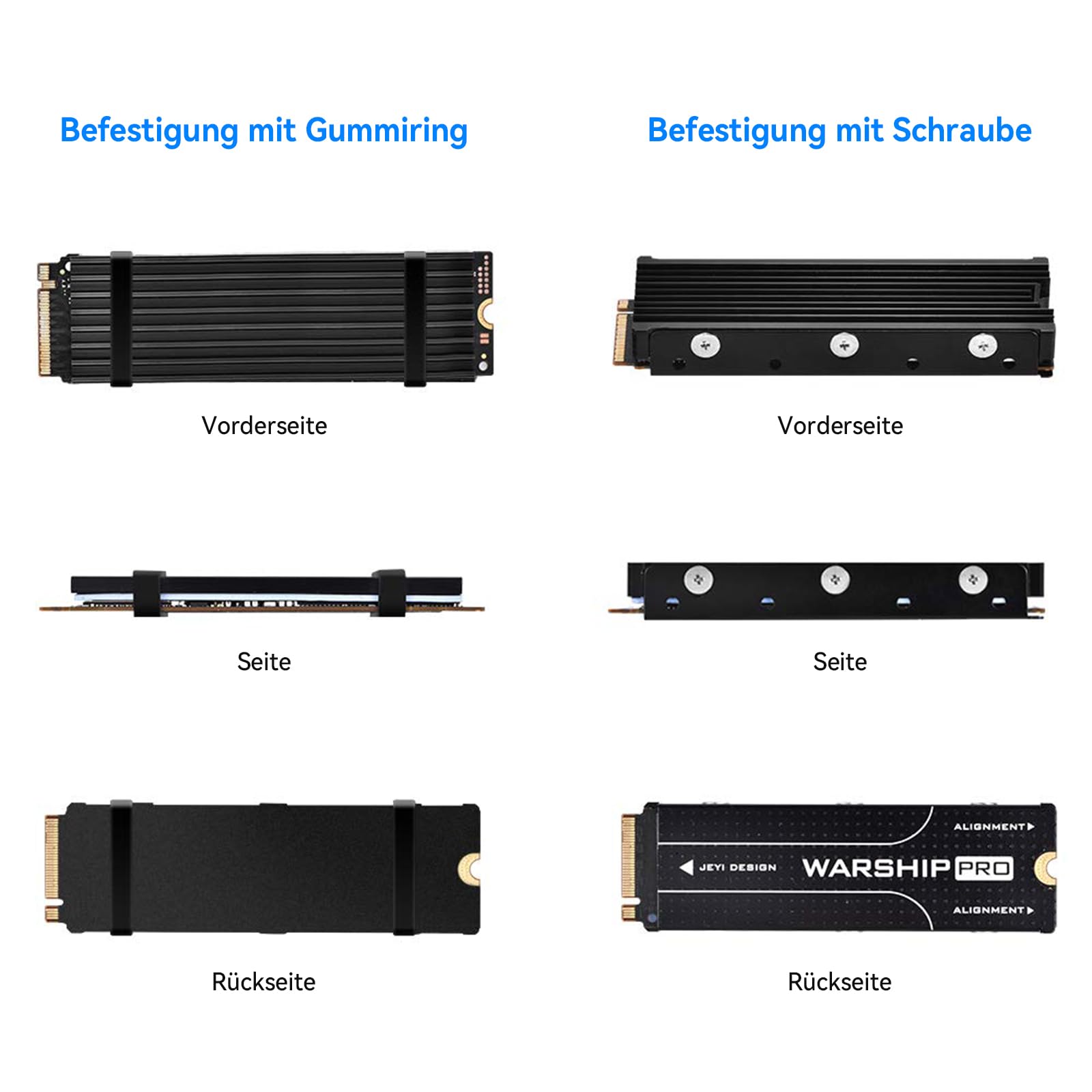 ELUTENG M.2 Kühlkörper für 2280 M.2 SSD, Aluminium Doppelseitiger mit 4 Silikon Wärmeleitpad passend für PC/PS5/PS5 Slim Installation, M.2 PCIe NVMe/SATA SSD, Schwarz 6