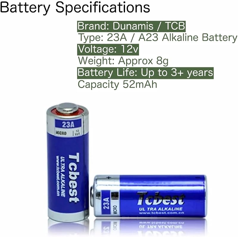 10 pilhas alcalinas especiais Dunamis 23A A23 de 12 volts, também conhecidas como MN21 LRV08, para uso em comandos remotos, campainhas sem fios, sistemas de segurança, etc. (pack de 10)