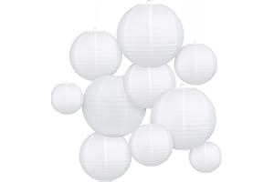 LIHAO 10PCS White Paper Lanterns Decorative Chinese Lanterns for Wedding Decor, Bridal, Baby Shower, Christmas, Birthday, Party Decorations, DIY Crafts(Size of 6”, 8”, 10” 12’’)