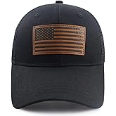 GzacDeope American Flag Trucker Hat for Men Women, Funny Adjustable Cotton USA Flag Leather Patch Patriotic Mesh Baseball Cap