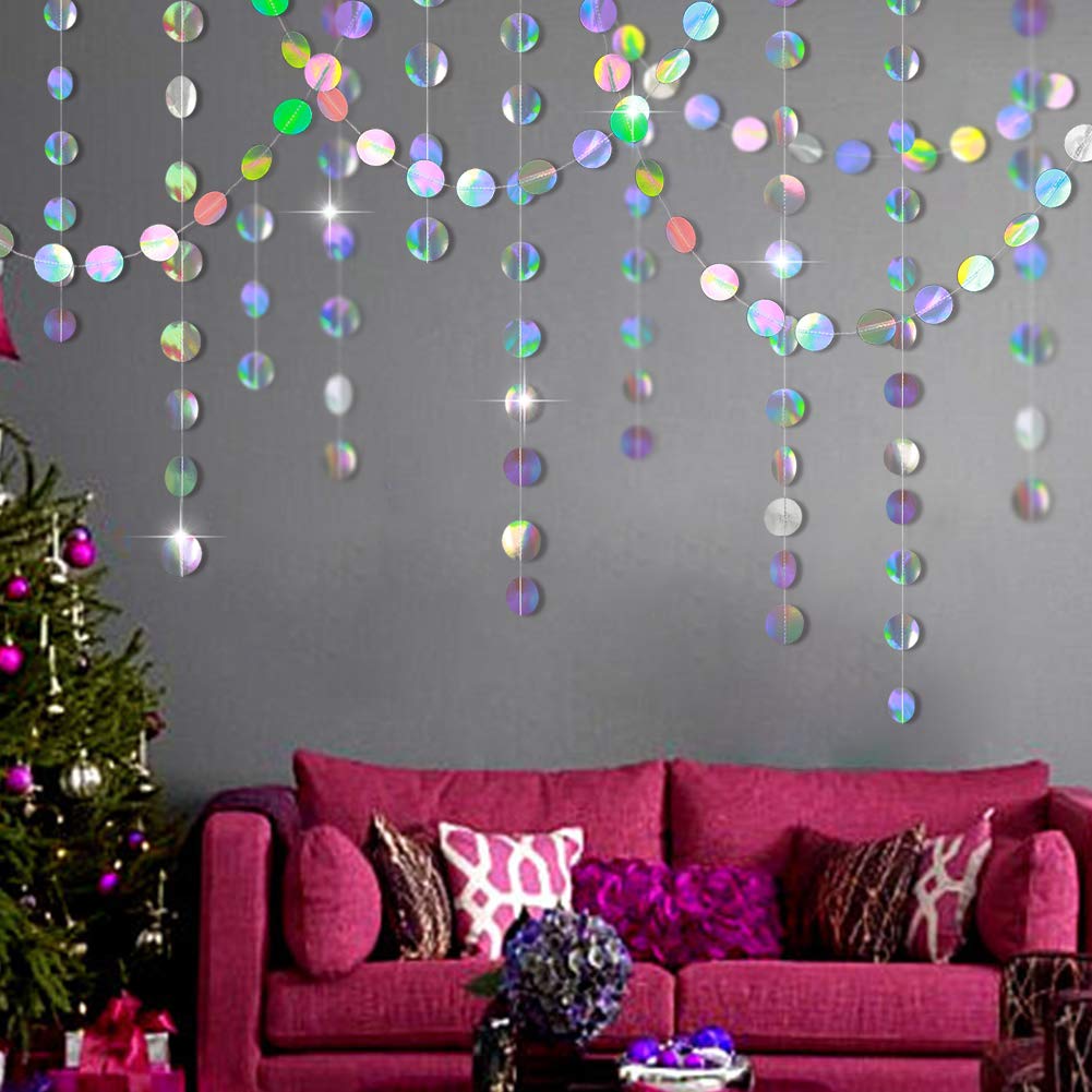 Cheerland Iridescent Party Decorations Holographic Circle Garlands Disco Theme Birthday Decorations Bachelorette Hanging Streamers Banner Graduation Decor New Year Bachelorette Euphoria Party Supplies