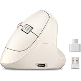 Luhaso Ergonomic Vertical Wireless Mouse, 57&deg;, Small/Medium Hands, Beige | Rechargeable, Quiet Click, 800/1200/1600 DPI, 2.4GHz USB Receiver, Forward/Back Buttons, Computer Mouse for Laptop PC Mac