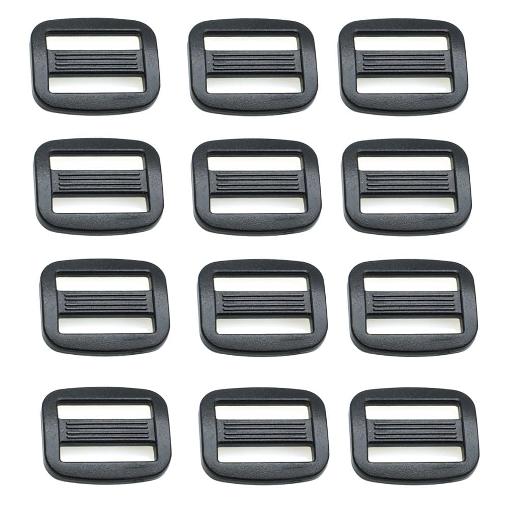 12pcs Plastic Curve Tri-Glide Slider Adjustable Black Buckle for Bags Webbing (5/8"(15mm))