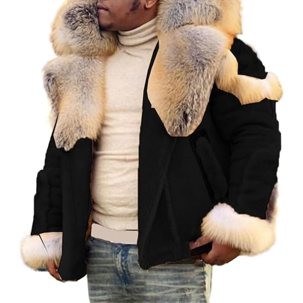 Men's Black Leather Shearling Jacket with Fur Hood (US