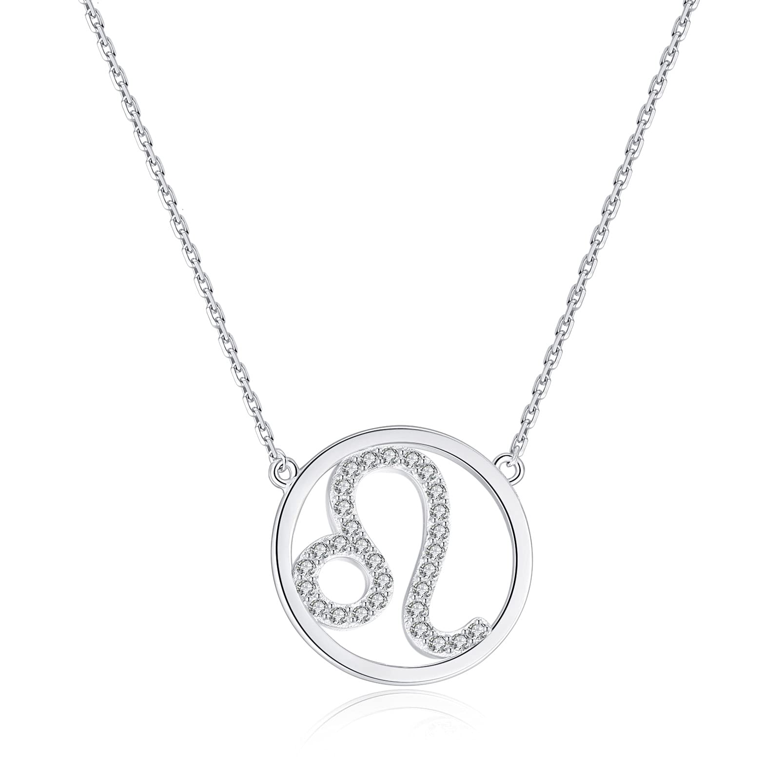 Qings Leo Constellation Zodiac Necklace for Women Fashion Round Horoscope Astrology Pendant Necklaces with 5A Cubic Zirconia, Galaxy Jewelry Simple Birthday Best Gifts for Teen Girls