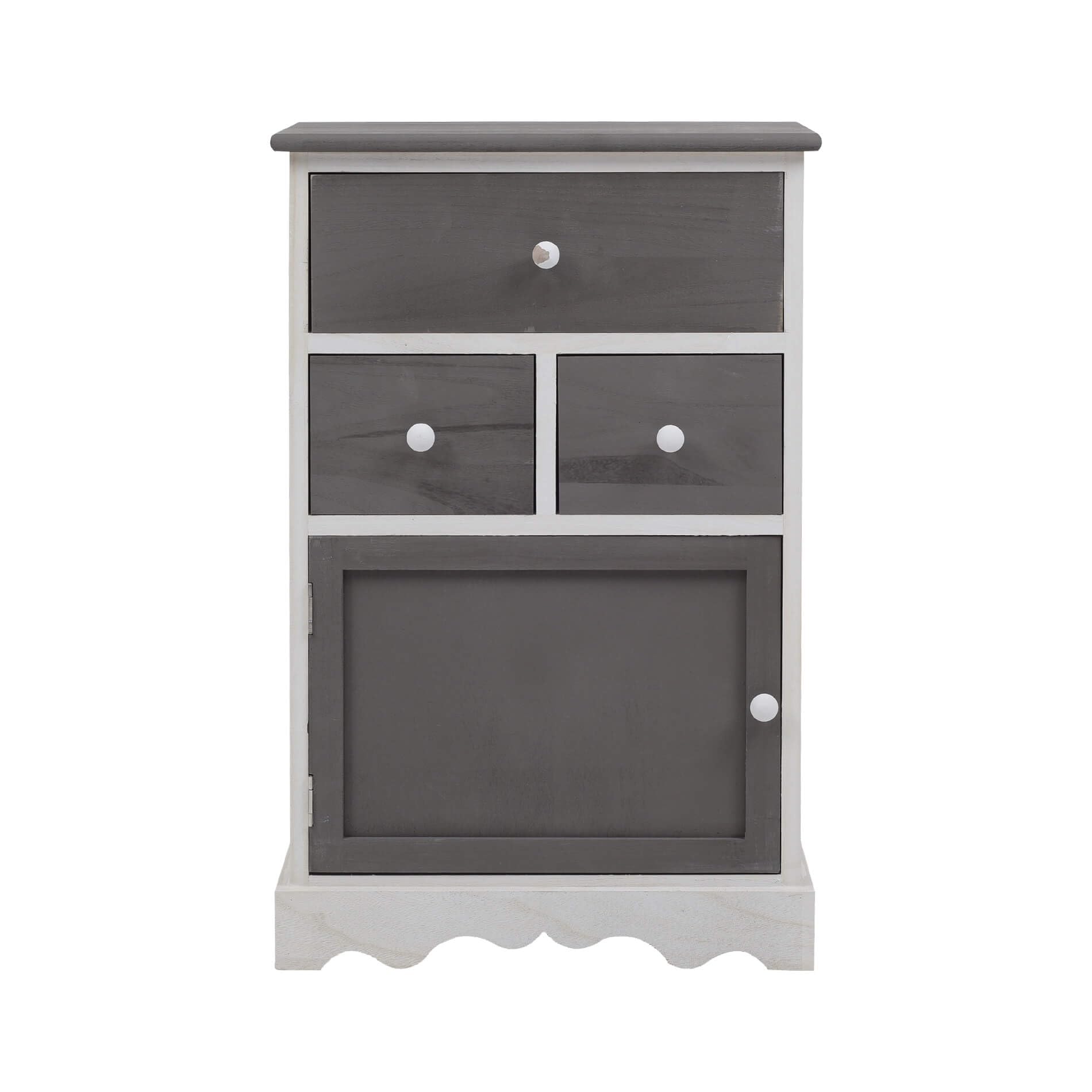 Rebecca Mobili Cabinet Chest of drawers 3 Drawers 1 Door Grey White Shabby Vintage Style Bathroom Kitchen - 72 x 47 x 30 cm (H x W x D) - Art. RE4327