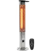 SereneLife Outdoor Electric Patio Heater - 900W Infrared Heater with Remote, Aluminum Reflector, Waterproof Design, IP65 Approved, Quiet Operation, Standing Porch Heater for Patio &amp; Backyard