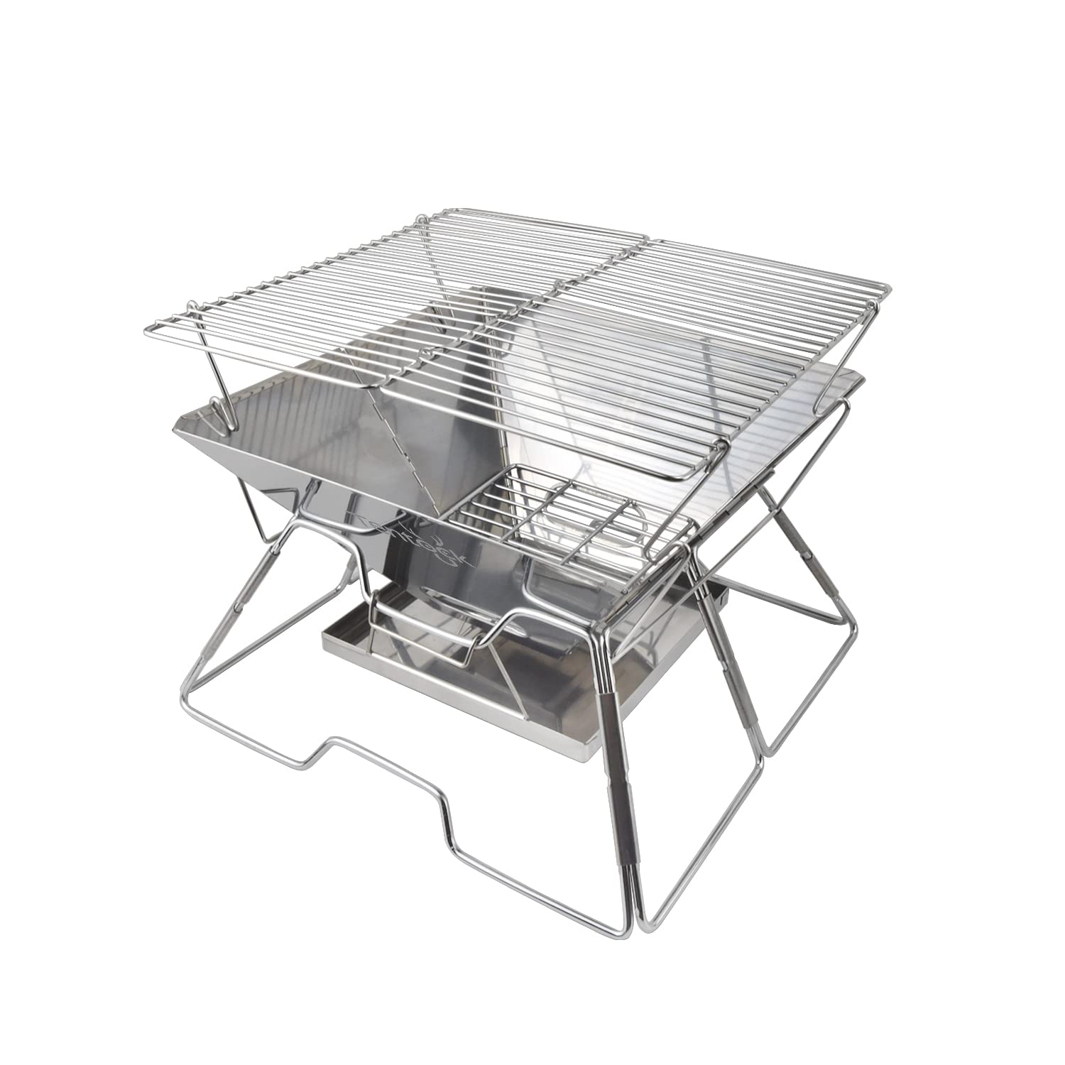 Tentock Folding Campfire Grill Camping Collapsible BBQ Stainless Steel Grill Gate Heavy Duty Fire Pit Stainless Steel Foldable Charcoal Grill