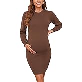 Ecavus Women's Maternity Sweater Dress Long Bishop Sleeves Knit Pullover Bodycon Mini Dresses