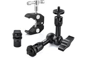 UTEBIT 7 inch Adjustable Articulating Magic Arm and Super Clamp, with 1/4" and 3/8" Thread, Articulating Friction Power Arm 1/4" Hot Shoe Mount Crab Clamp Screw Kit for LCD Monitor, LED Light