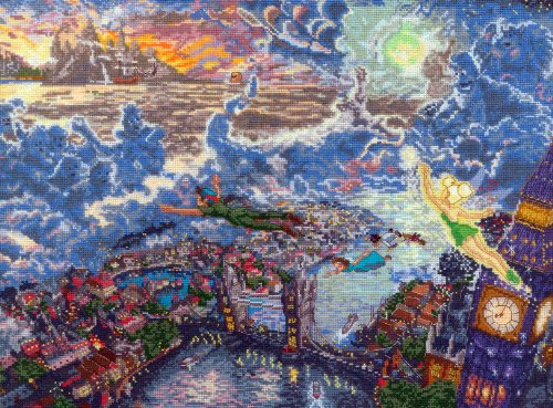 M C G Textiles Disney Dreams Collection by Thomas Kinkade Tinker Bell and P, 16-Inch by 12-Inch, 18 Count