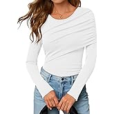 ZESICA Women's Fall Long Sleeve Tops 2026 Casual Crewneck Ruched Shirts Slim Fit Going Out Y2K Blouses