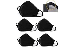 nvyue 5 Pack Black Mask Windproof Dustproof Masks with Adjustable Nose Wire,Breathable Reusable Washed for Outdoor Sport Half Face Earloop Cotton Masks for Men and Women