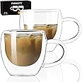 PARACITY Espresso Cups Set of 2, Double Wall Insulated Glass Coffee Mugs 5.5 OZ, Cappuccino Cups with Handle, Clear Glass Cof