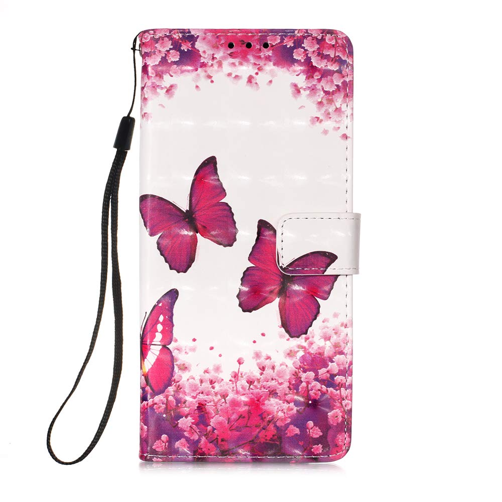 Samsung A03S Case Leather, Shockproof Full Protection Book Design Wallet Flip Folio Cover With [Magnetic Closure] and [Kickstand] Phone Case for Samsung Galaxy A03S, Red Butterfly