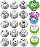 Russian Piping Tips Set - Weetiee New Design Cake Decorating Supplies Tools Kit - 15 Russian Icing Tips & 2 Couplers for Cakes Cupcakes Cookies , Gifts for Mom & Daughter Baker