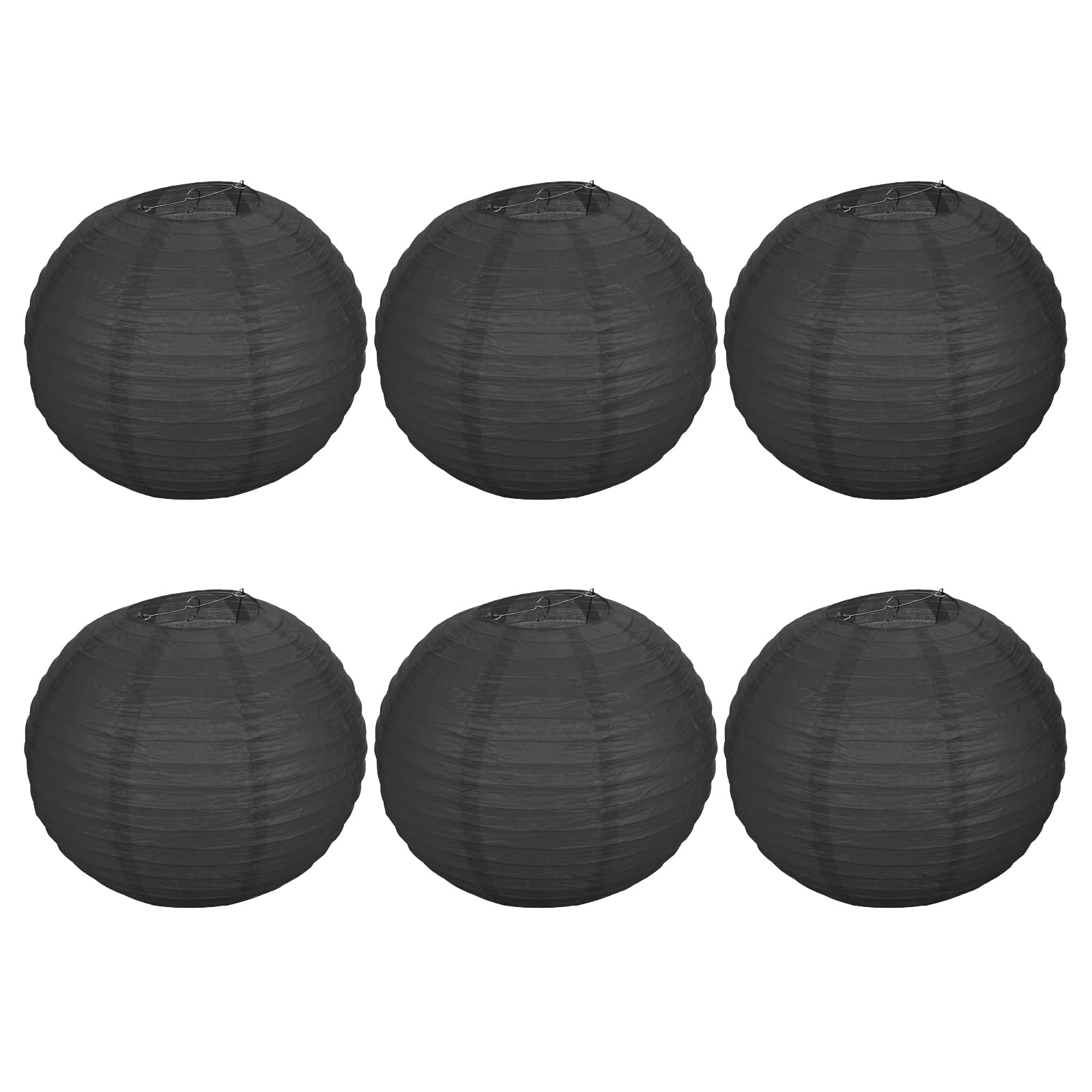 PATIKIL 14 Inch Paper Lanterns, 6 Pack Round Folding Hanging Lamp Shade for Wedding Home Party Festival Celebration, Black