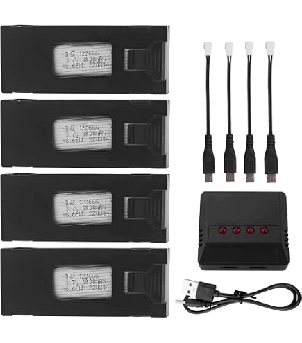 Lot 5 Batteries 3.7V 1800mAh + Câble Charge Pour Drone E88 E88PRO E525 – Rechargeables Lithium, Longue Autonomie