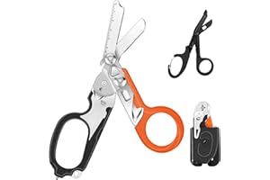 Awaiymi 6 In 1 Multi-function Trauma Shears With Holster, Stainless Steel Foldable Emergency Response Shears, Outdoor Camping Medical Scissors Tools, Sheath With EMT Scissors (Black +Orange)