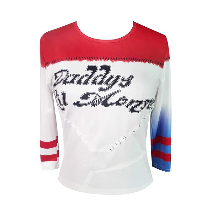 NeuFashion Damen Mädchen Harley Quinn Cosplay T-Shirt Halloween-Kostüm Papa Lil Monster-Baseball-Hemd …