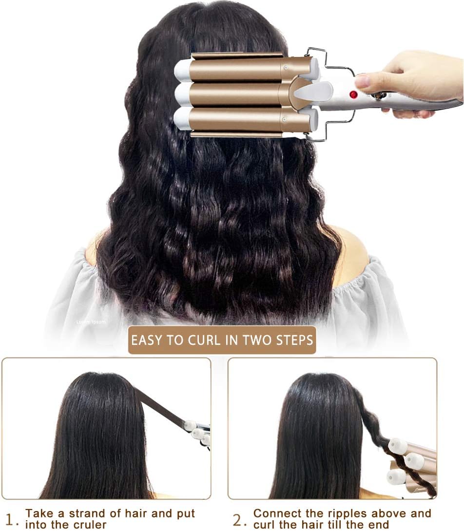 Three Barrel Hair Waver 25MM Big Wave Hair Curling Iron Wand with Two Speed Temperature Control - Image 3