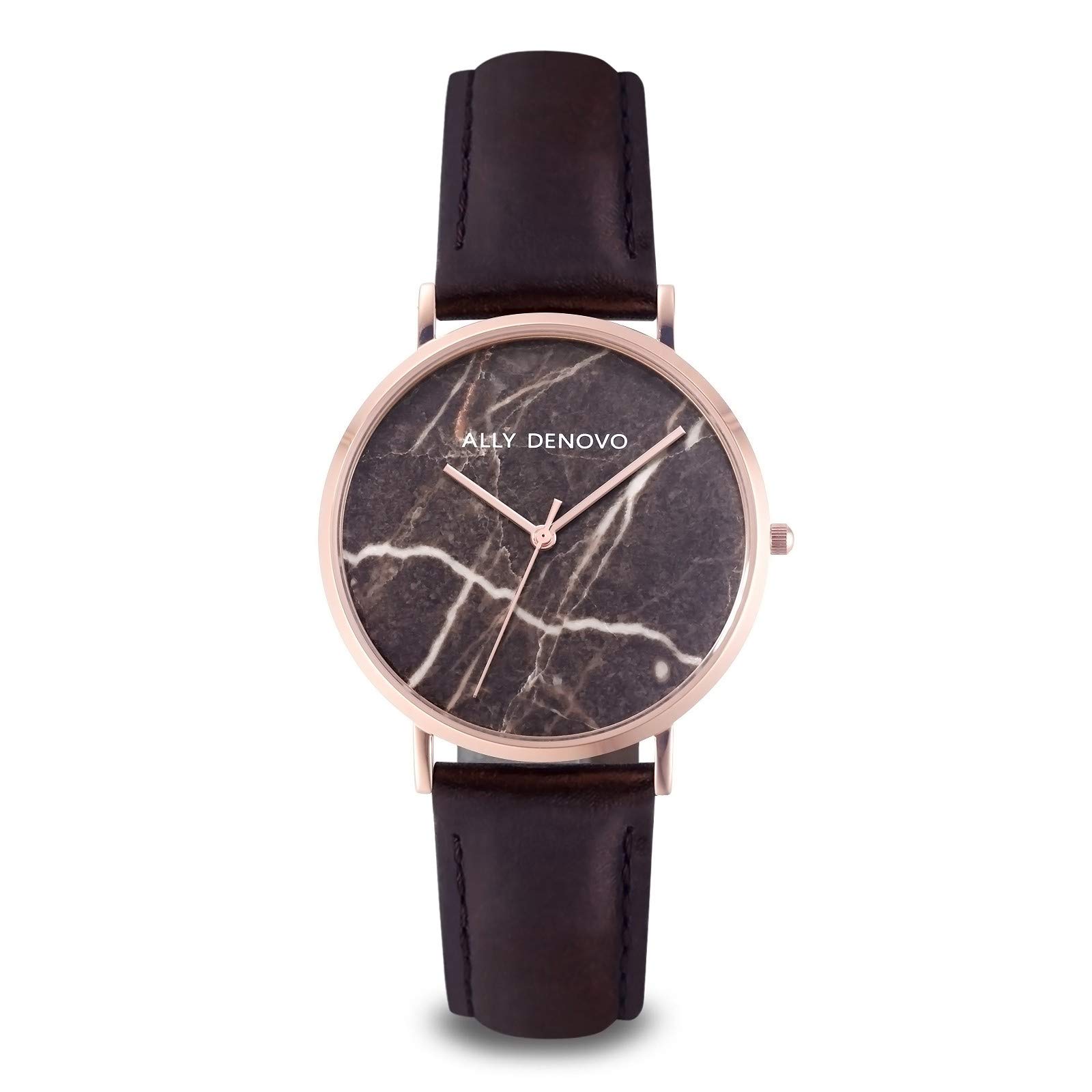 Ally Denovo Carrara Marble AF5005.12 Women's Watch with Leather Strap Analogue Rose Gold-Plated, Strap.