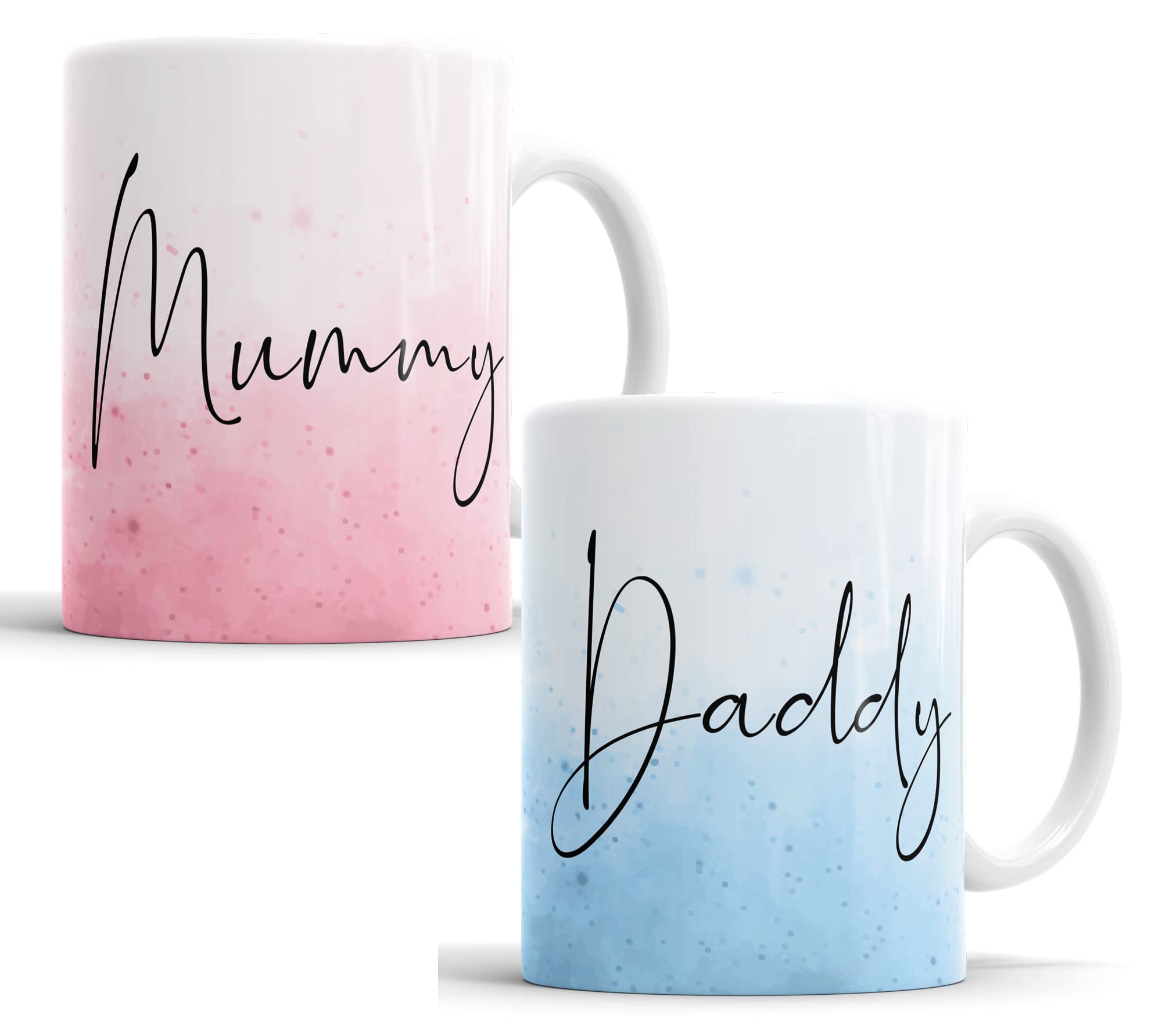 Faithful Prints Mummy and Daddy Watercolour Mugs for New Parents Mum and Dad, Mother, Father, Gift, Present (Mummy & Daddy Set)