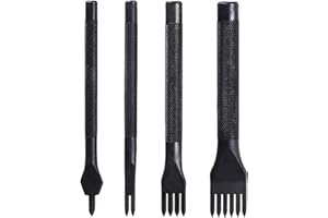 Yuentoen 4 Pcs Sharp Head Pricking Iron Leather Hole Punch, 1/2/4/6 Prong Stitching Chisel Set,Lacing Stitching Punch Working