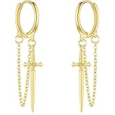 CUPENDA Sword Earrings Sterling Silver Sword Dangle Hoop Earrings for Women Gothic Tassel Earrings Jewelry