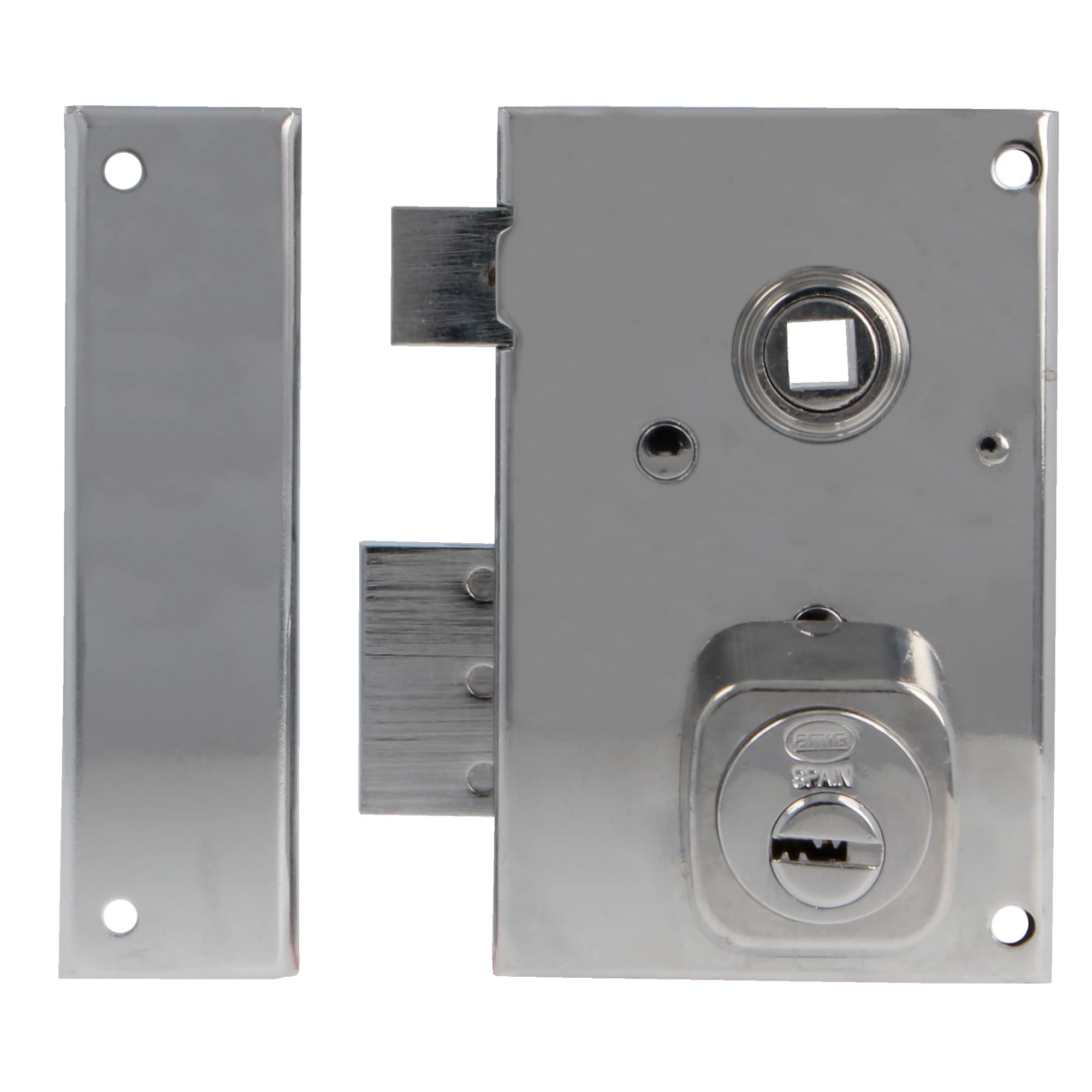 Amig - Overfill Lock Left with Lever, Tongue and Square for Wooden Doors Model 75N | 72 x 112 mm | Security Round Cylinder | Silver Steel
