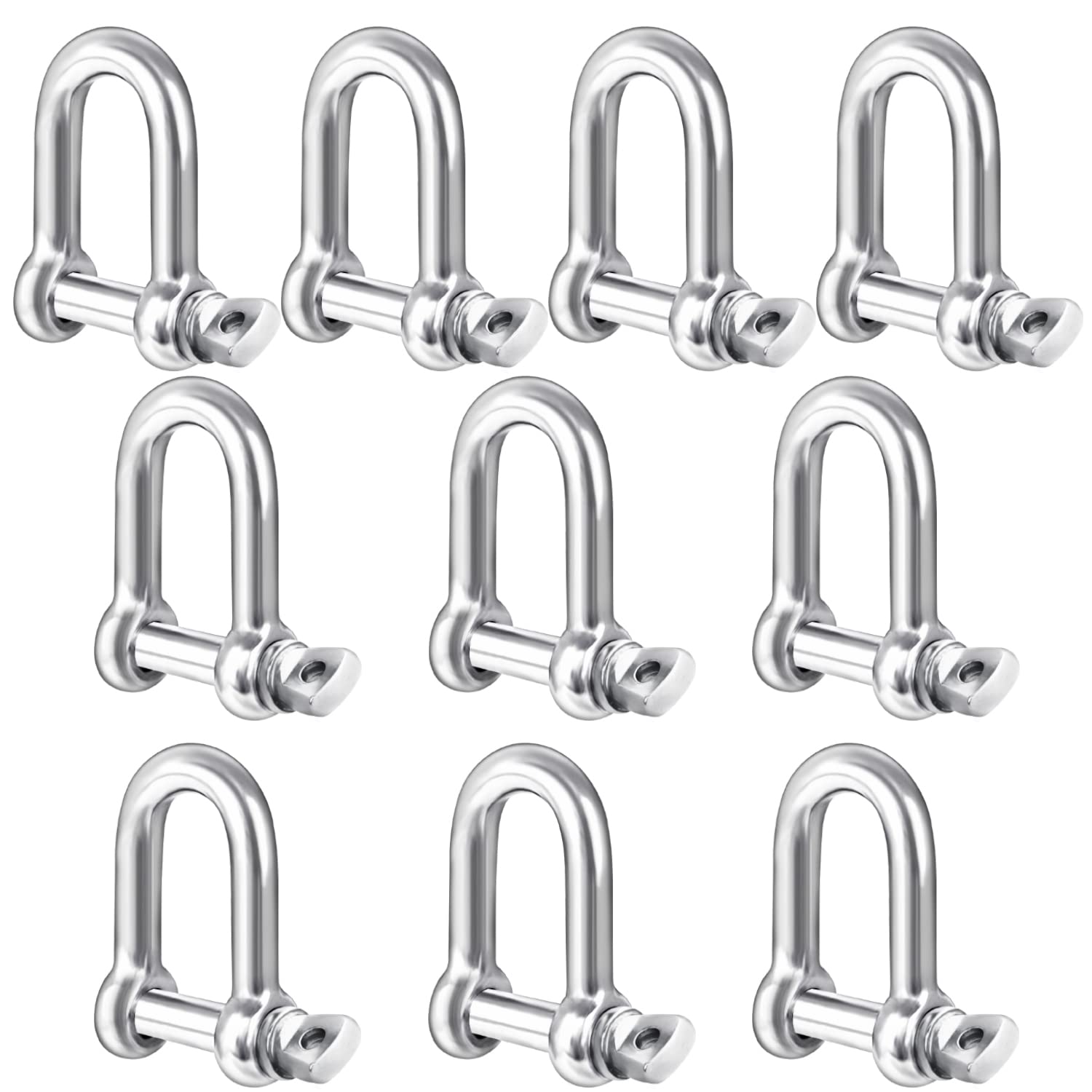 Belle Vous 10 Pack Stainless Steel M6 D Ring Screw Shackles with Pins - Heavy Duty Shackles - 5.7mm Thick and 220kg Capacity - For Marine Mounting, Camping, Sports & Hiking Accessories