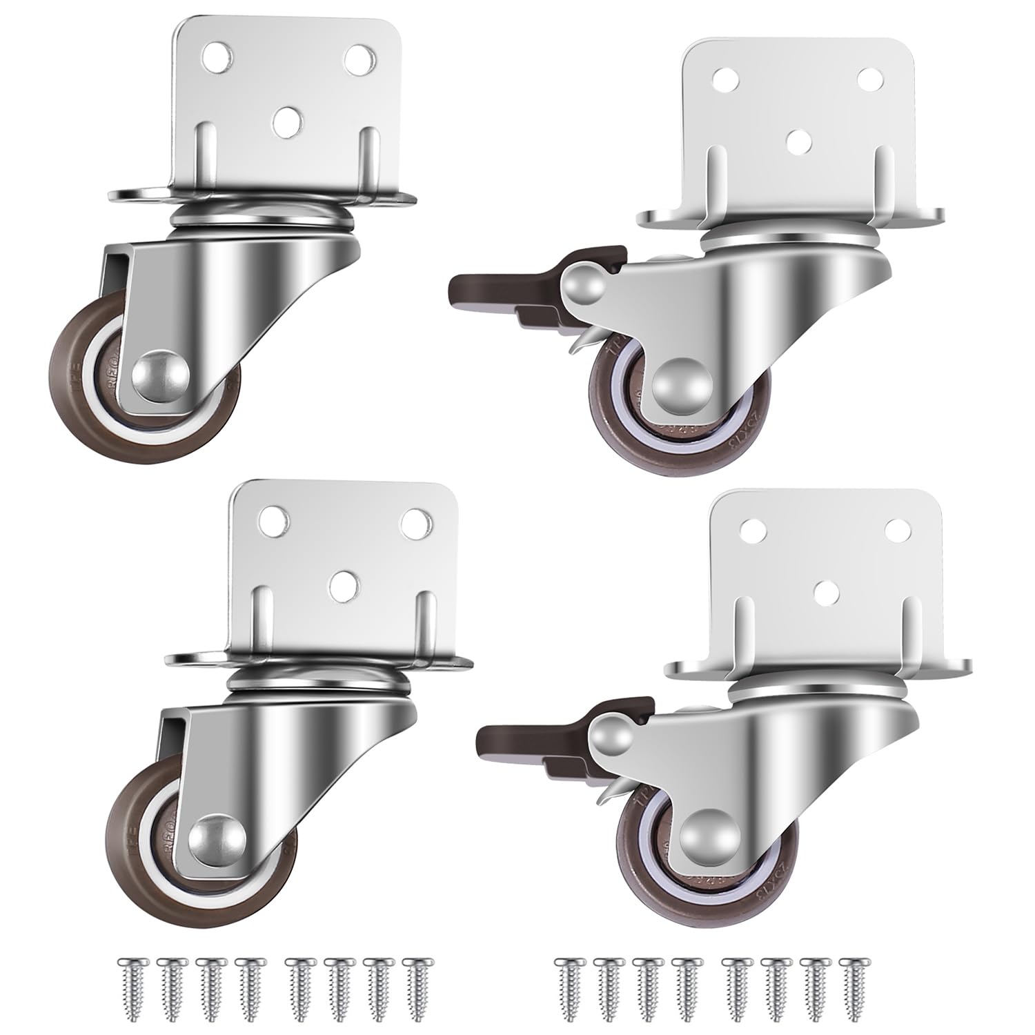 GEOCANG 4X swivel castors, furniture castors, wheels with brake, L-mounting plate 25mm ， Suitable for furniture, flower stands, cribs