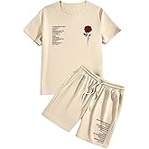 GORGLITTER Men's Summer Outfits Tracksuits Casual Short Sleeve Graphic Tee Shirts and Shorts Matching Set