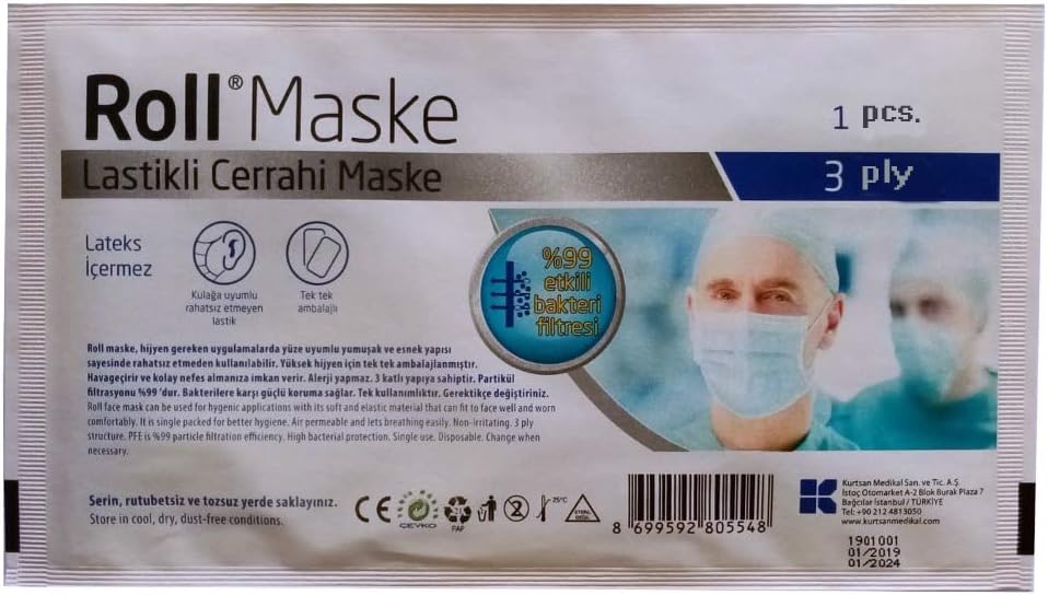 Basic Procedure Face Masks with Earloops, Polypropylene, Latex Free, Blue 3 ply (10)