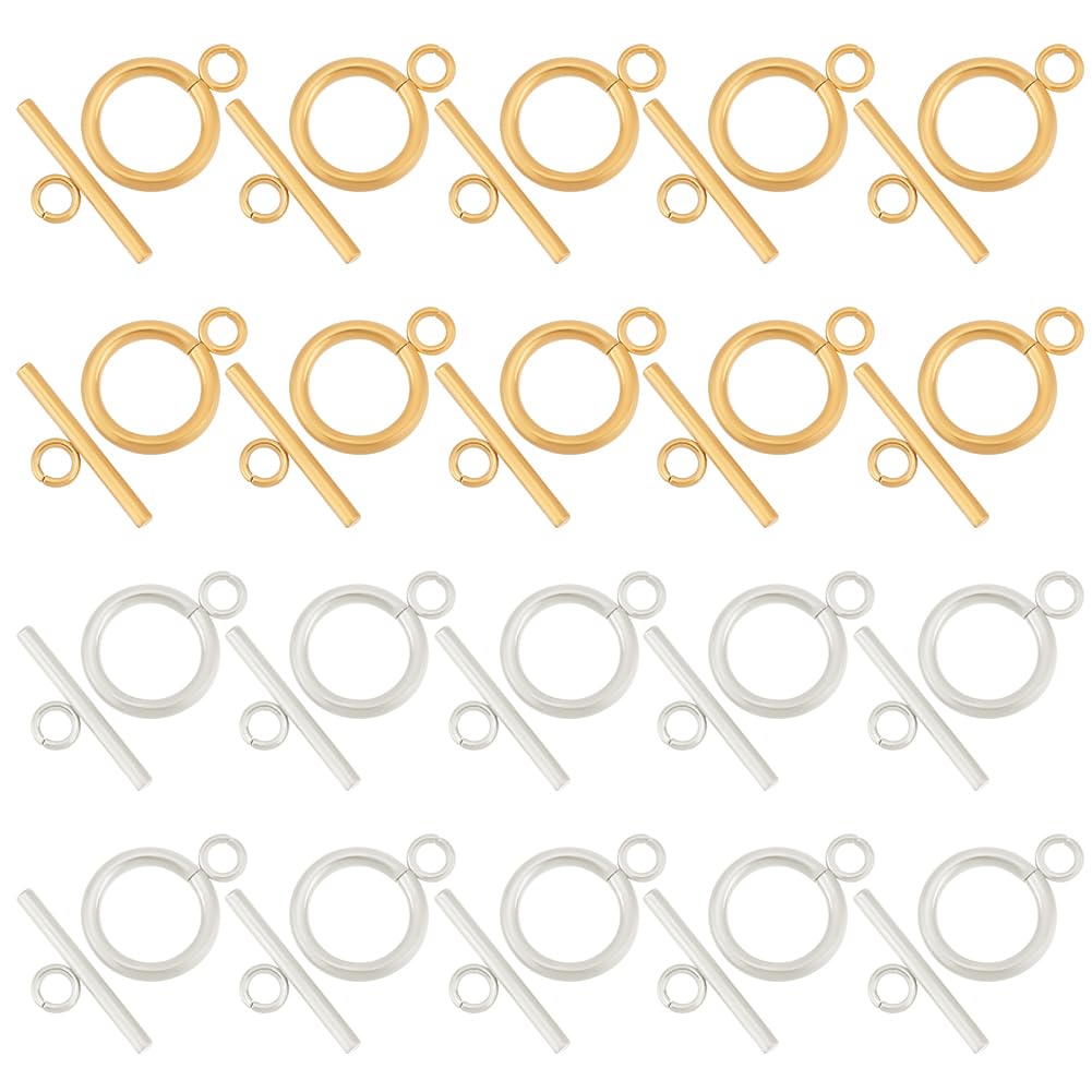 UNICRAFTALE about 20 Sets Stainless Steel Toggle Clasps 2 Colors Bar and Ring Clasps OT End Clasps Connectors for Bracelet Necklace Jewelry Components Making