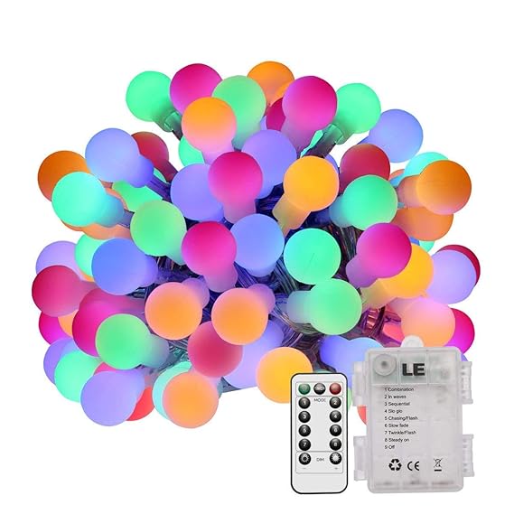 LE 50er LED Kugel Lichterkette 5m batteriebetrieben mit Fernbedienung, Zeitschaltuhr und Merkfunktion, ideale Weihnachtsbeleu