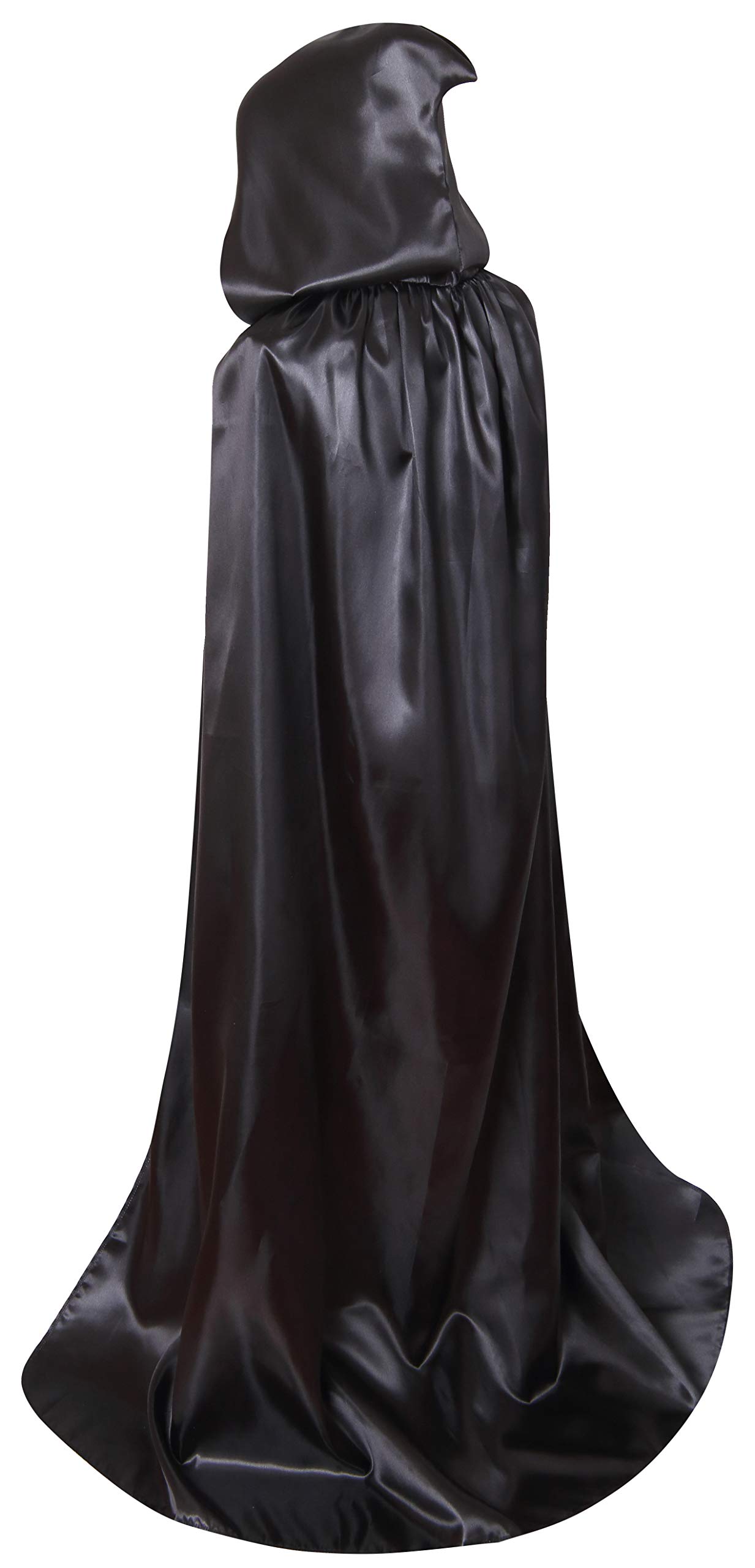 Txian Extra Long Hooded Satin Cloak, Halloween Christmas Fancy Cape for Adults (Black)