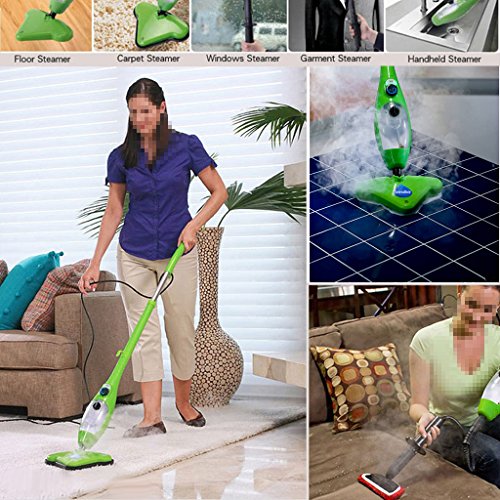 Gatycallaty Floor/Hand-Held Steam Mop Duster; Steam Cleaner For Carpet/Window/Garment/Hard Wood/Tile/Pet;Multifunctional Steamer Cleaning Machines (5-in-1 Accessories & 3 Microfiber Pads ) (Green)