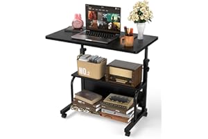 Portable Rolling Desk on Wheels Small Standing Desk Adjustable Height Desks with Wheels for Small Spaces, 32" Computer Desk w