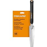 Fiskars Xact Hand Weeder, Stainless Steel Blade Garden Tool | Sharpened &amp; Serrated Edge for Splitting Plants, Cutting Roots and Weeding, Hang Hole for Storage, SoftGrip Handle