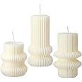 MTLEE 3 Pcs Small Ribbed Pillar Candles Scented Pillar Candle Decorative Candles Soy Wax Aesthetic Candle 4.7, 4.2, 3.2 in Height Modern Geometric Home Decor for Bathroom Living Room(White)
