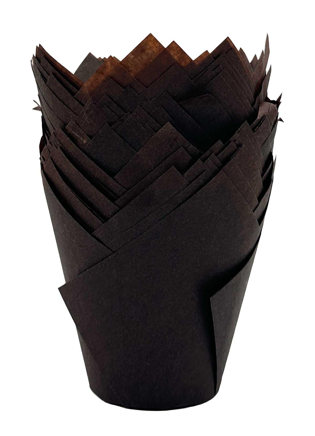 Scrumptious! 50PC Greaseproof Paper Muffin Tulip Cases for Baking - Chocolate Brown - Great for Wedding Birthday and Anniversary Party Cakes and Bakes