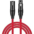 DREMAKE XLR Instrument Microphone Audio Extension Cord 25FT Balanced 3 Pin XLR Male to XLR Female Mic Cable - Red