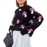 Apvirdy Mushroom Sweater Women Crewneck Long Sleeve Knit Sweater Loose Cute Graphic Pullover Sweater