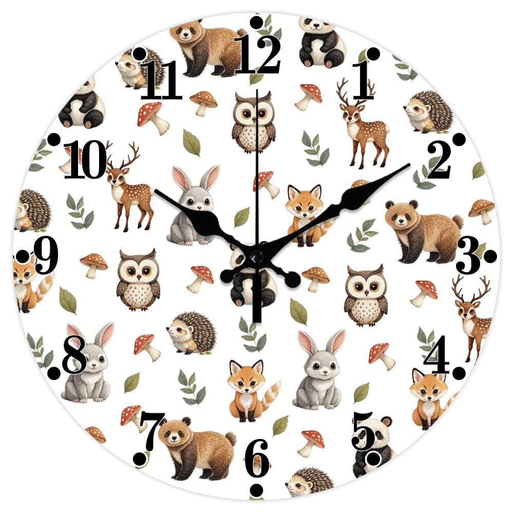 Photo 1 of ***(PARTS ONLY/ MAJOR DAMAGE/ NON FUNCTIONAL)***
CHGCRAFT Forest Animals Pattern Wall Clock Bear Rabbit 12 Inch Non-Ticking Clocks Deer and Fox Round Wall Hanging Clock Battery Operated for Bedroom Living Room Kitchen Office