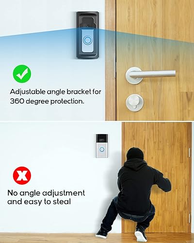 Anti-Theft Video Doorbell Mount，Adjustable 360° Degree Doorbell Angle  No-Drill Mount Compatible with Ring Batt